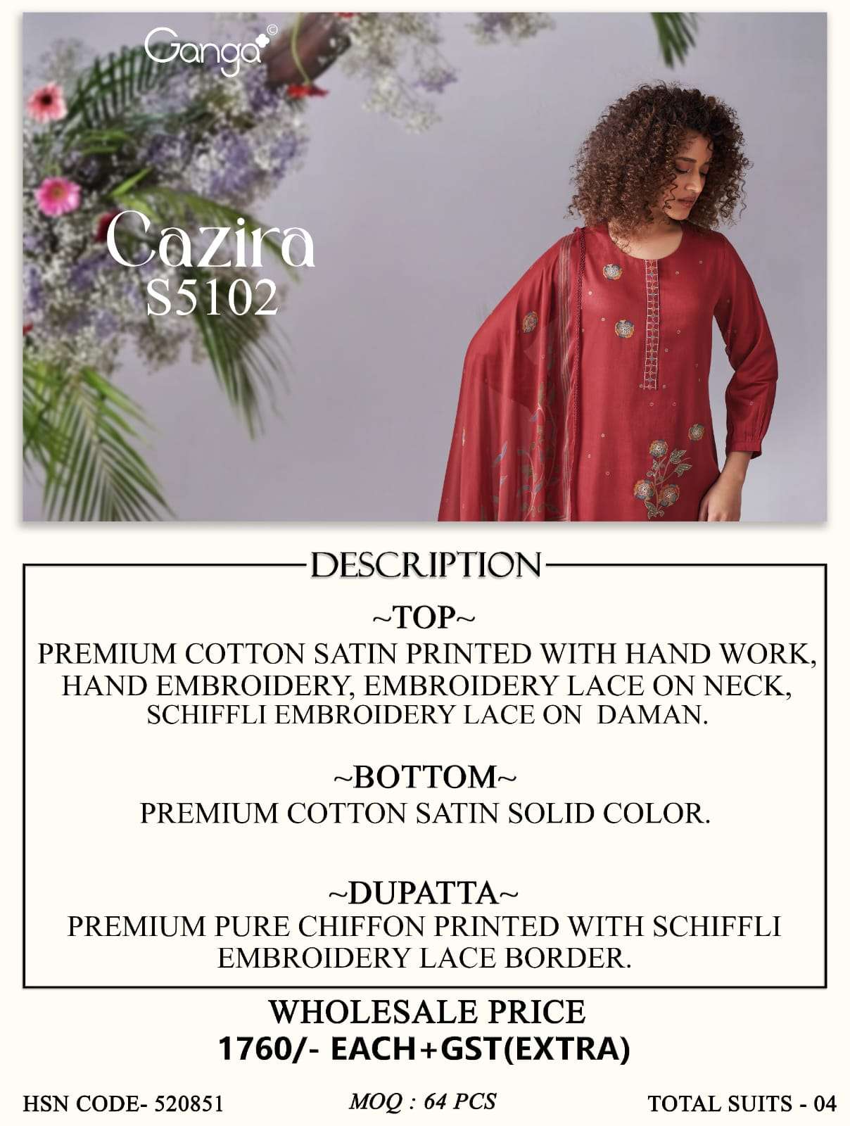 Ganga Fashion Cazira 5102 Premium Cotton Satin Dress Material