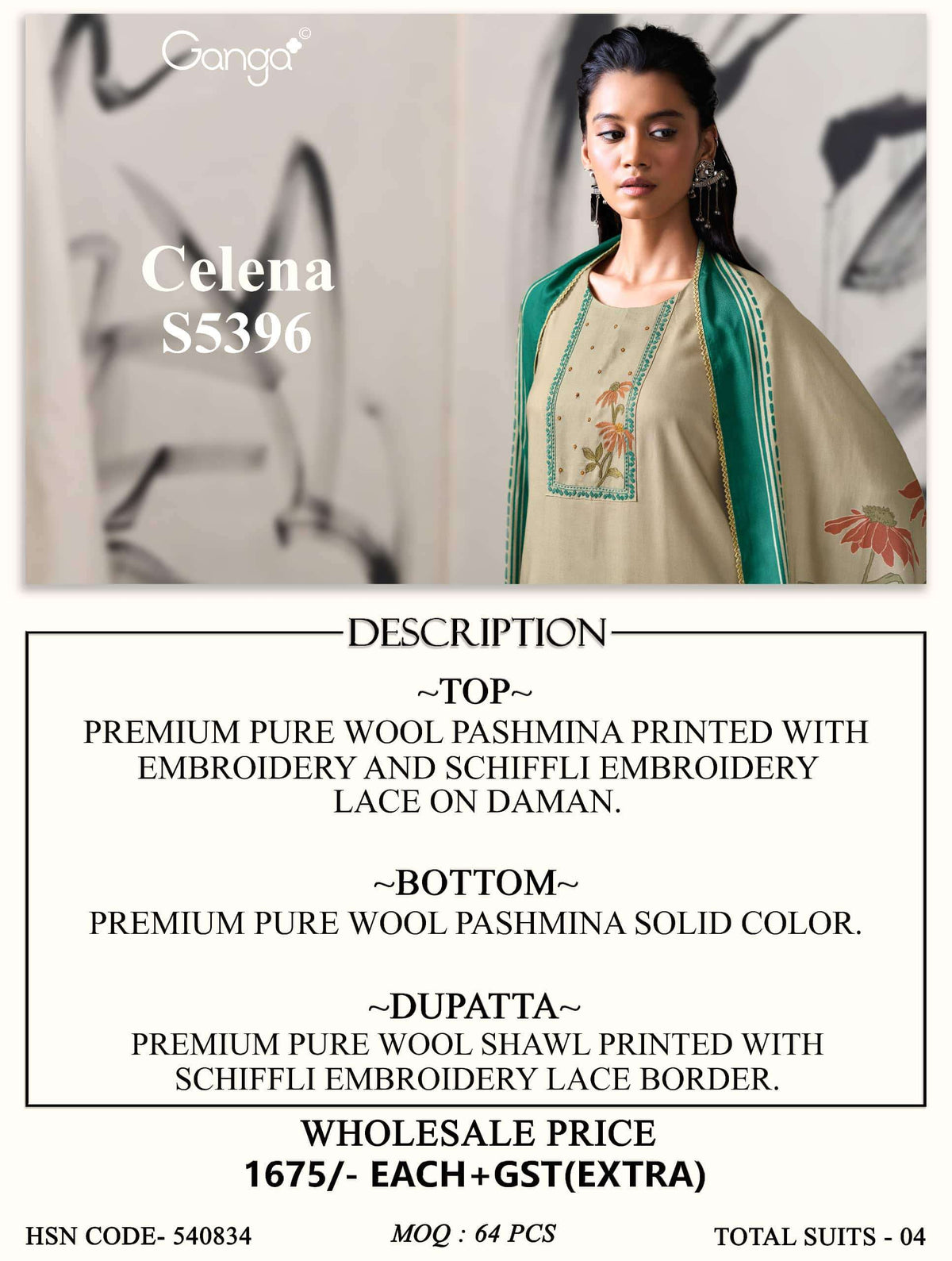 Ganga Fashion Celena 5396 Pure Wool Pashmina Dress Material