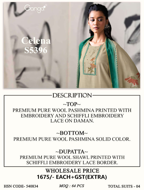 Ganga Fashion Celena 5396 Pure Wool Pashmina Dress Material