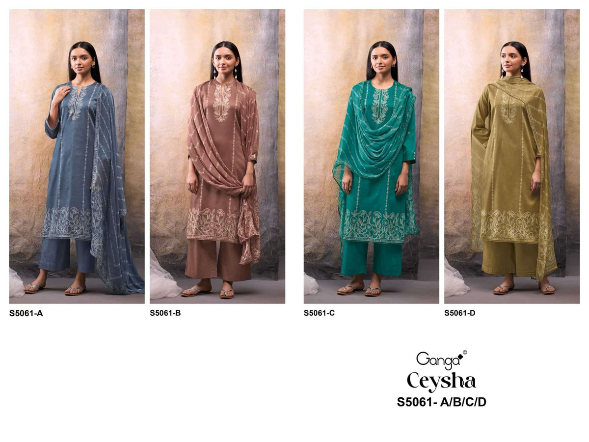 Ganga Fashion Ceysha 5061 Premium Cotton Satin Dress Material - Amrah Wholesale