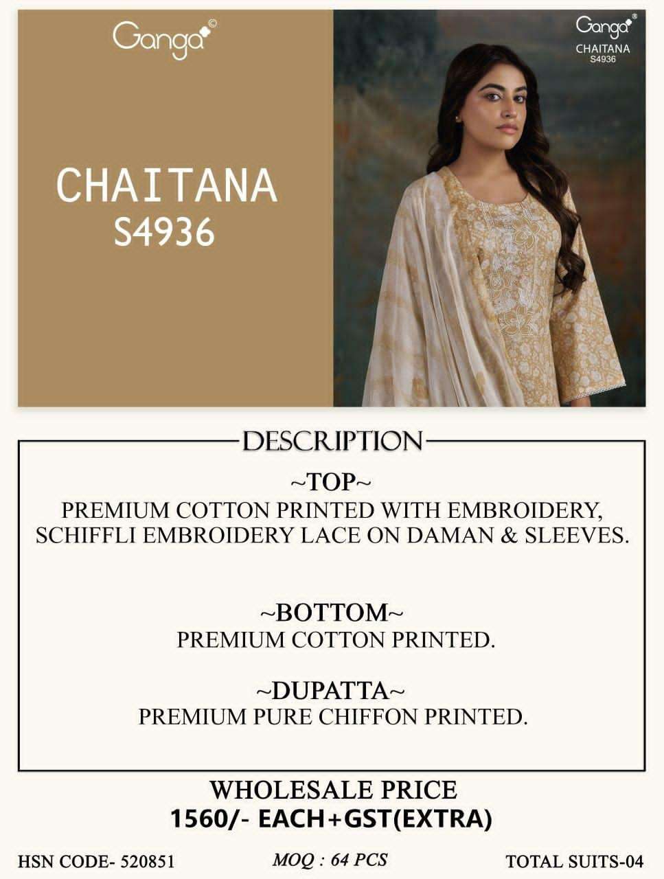 Ganga Fashion Chaitana 4936 Printed Cotton Dress Material - Amrah Wholesale