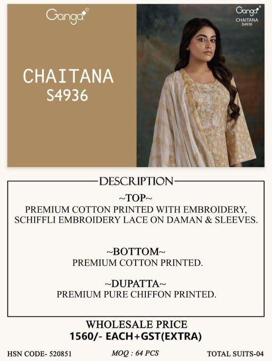 Ganga Fashion Chaitana 4936 Printed Cotton Dress Material - Amrah Wholesale