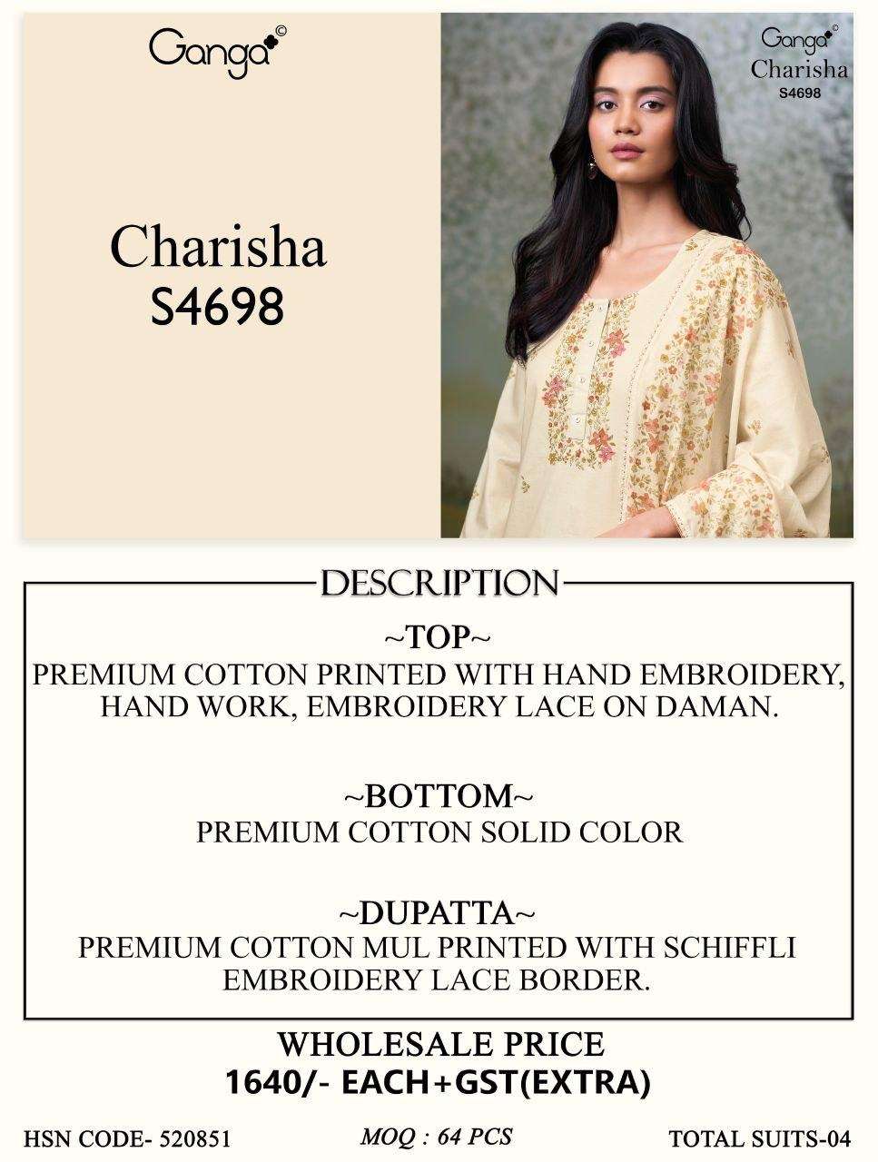 Ganga Fashion Charisha 4698 Premium Cotton Dress Material - Amrah Wholesale