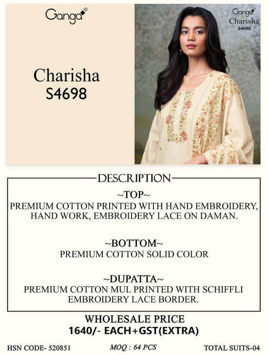 Ganga Fashion Charisha 4698 Premium Cotton Dress Material - Amrah Wholesale