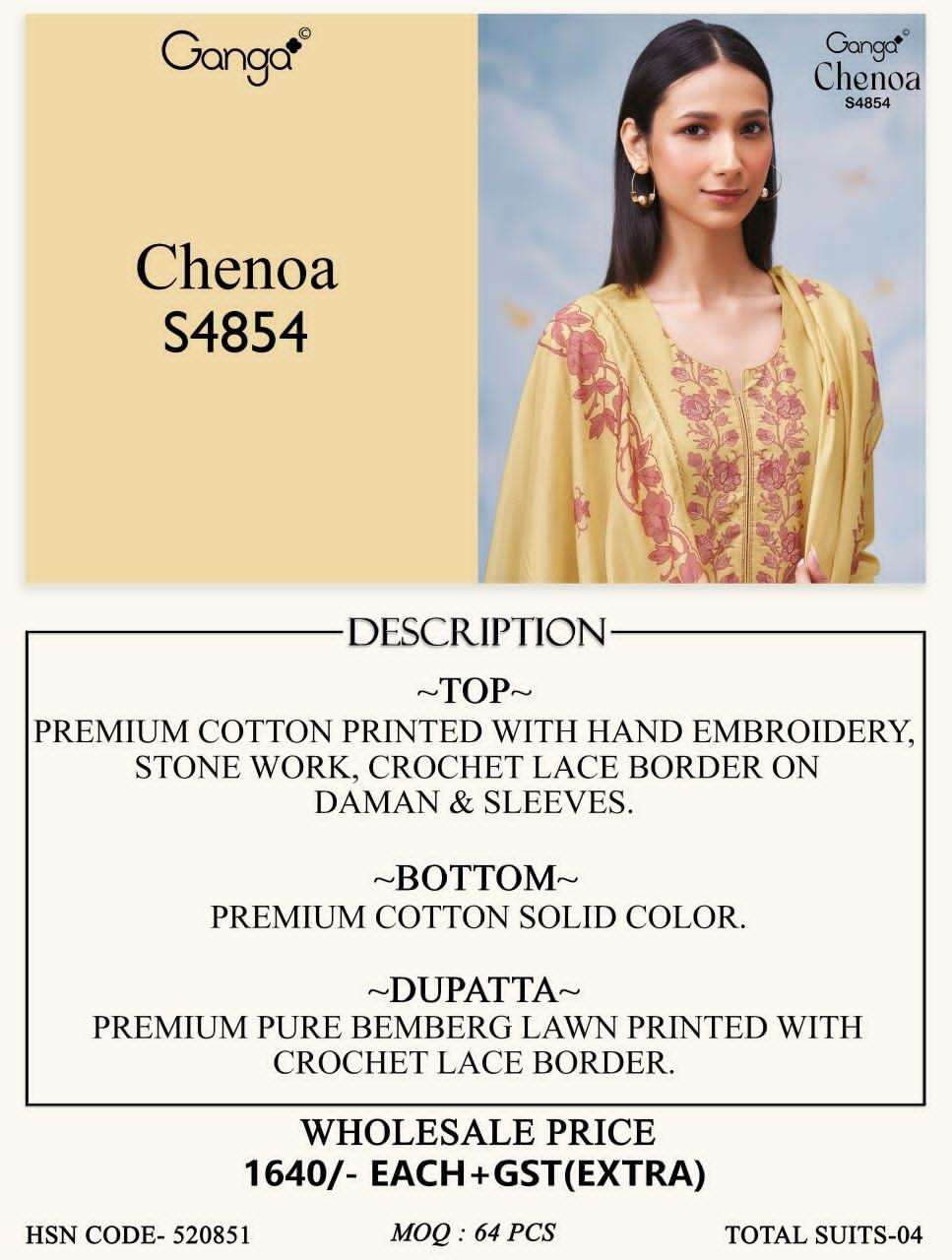 Ganga Fashion Chenoa 4854 Premium Cotton Dress Material - Amrah Wholesale
