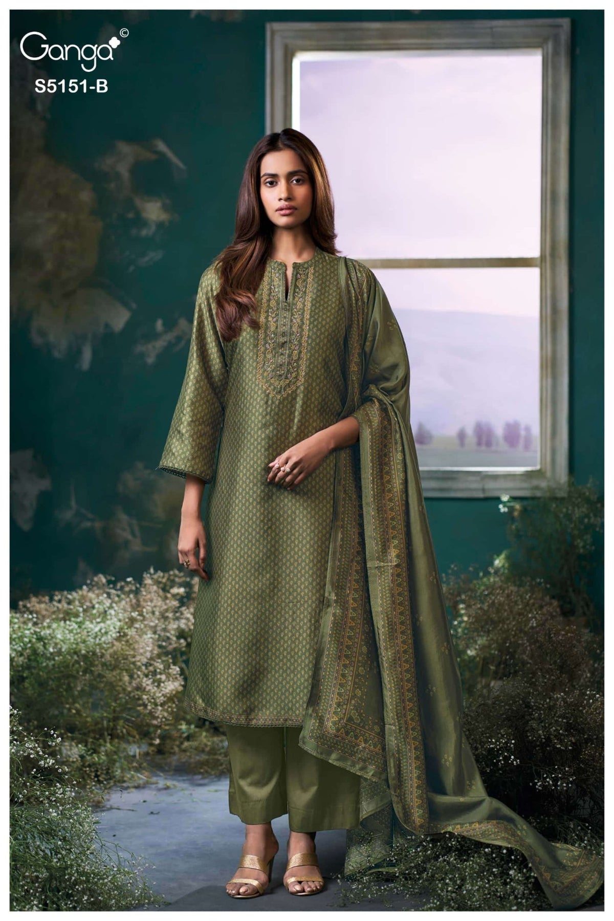 Ganga Fashion Cherika 5151 Bemberg Russian Silk Dress Material - Amrah Wholesale