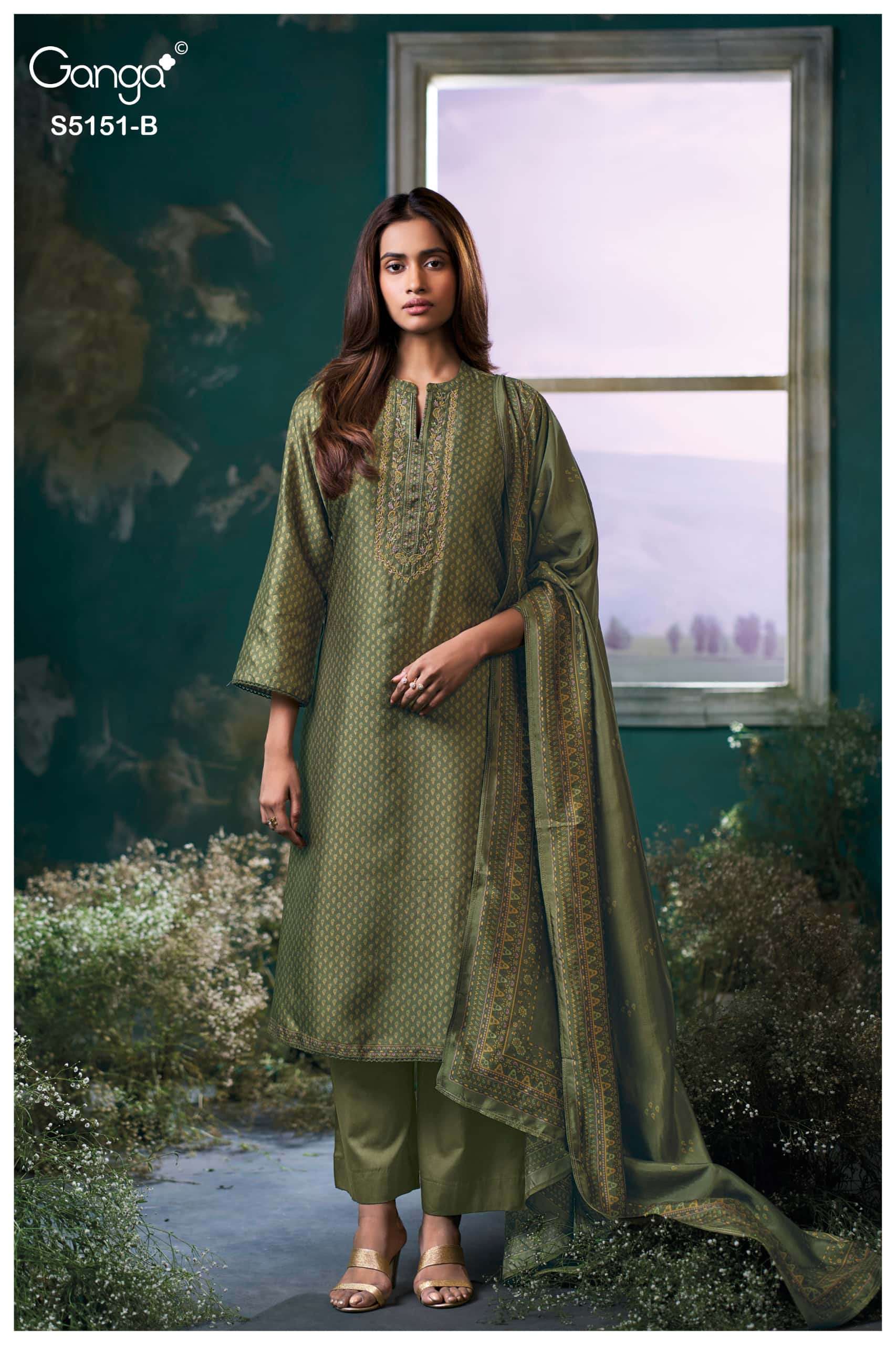 Ganga Fashion Cherika 5151 Bemberg Russian Silk Dress Material