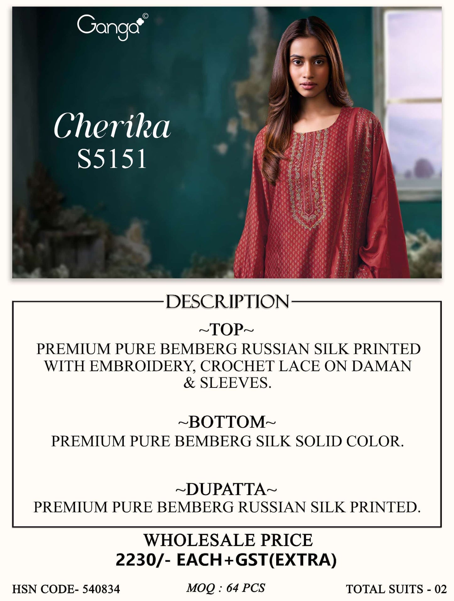 Ganga Fashion Cherika 5151 Bemberg Russian Silk Dress Material