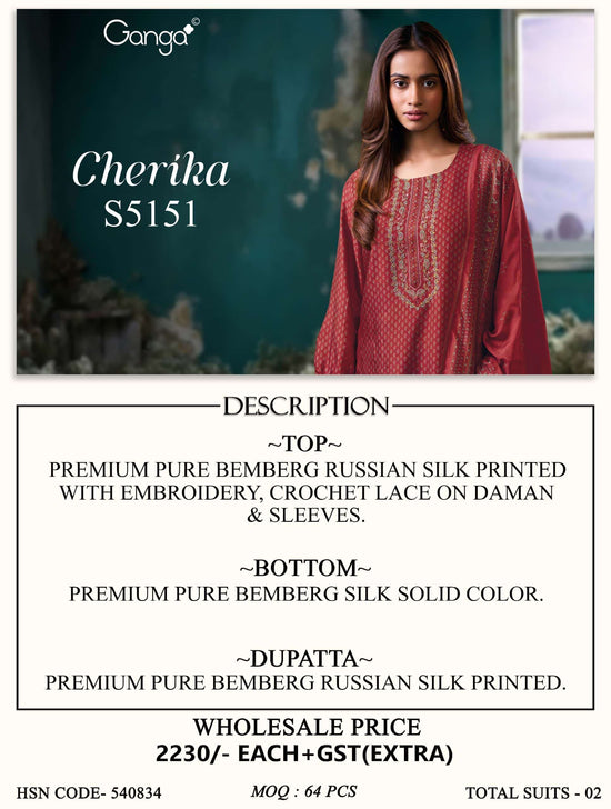 Ganga Fashion Cherika 5151 Bemberg Russian Silk Dress Material