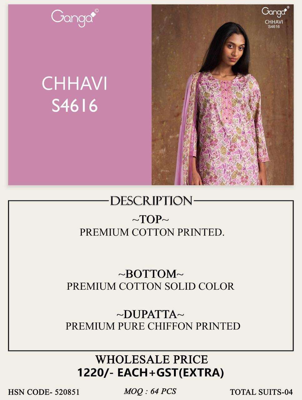 Ganga Fashion Chhavi 4616 Dress Material Wholesale Catalogue - Amrah Wholesale