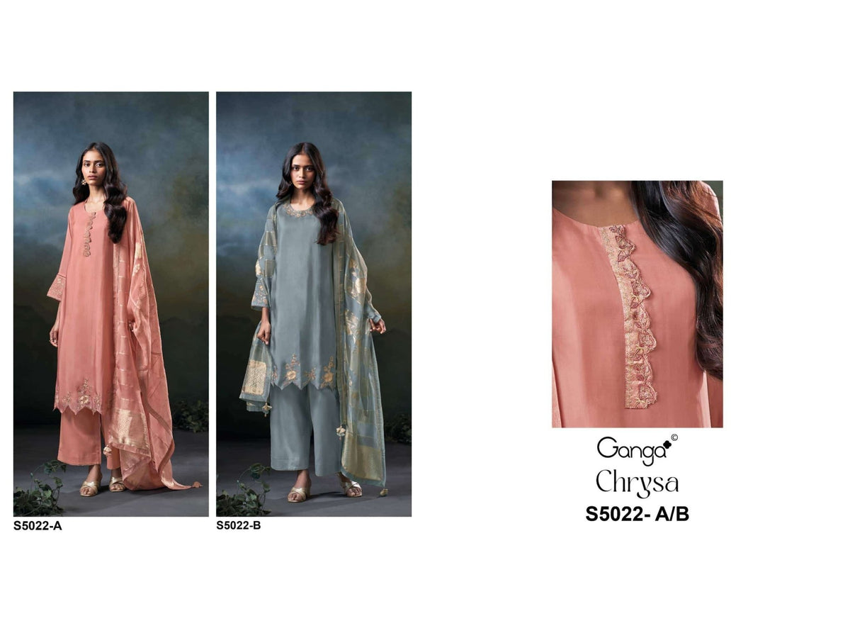 Ganga Fashion Chrysa 5022 Premium Bemberg Silk Embroidered Pakistani Suit - Amrah Wholesale