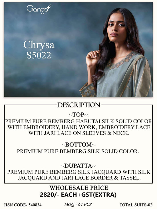 Ganga Fashion Chrysa 5022 Premium Bemberg Silk Embroidered Pakistani Suit - Amrah Wholesale