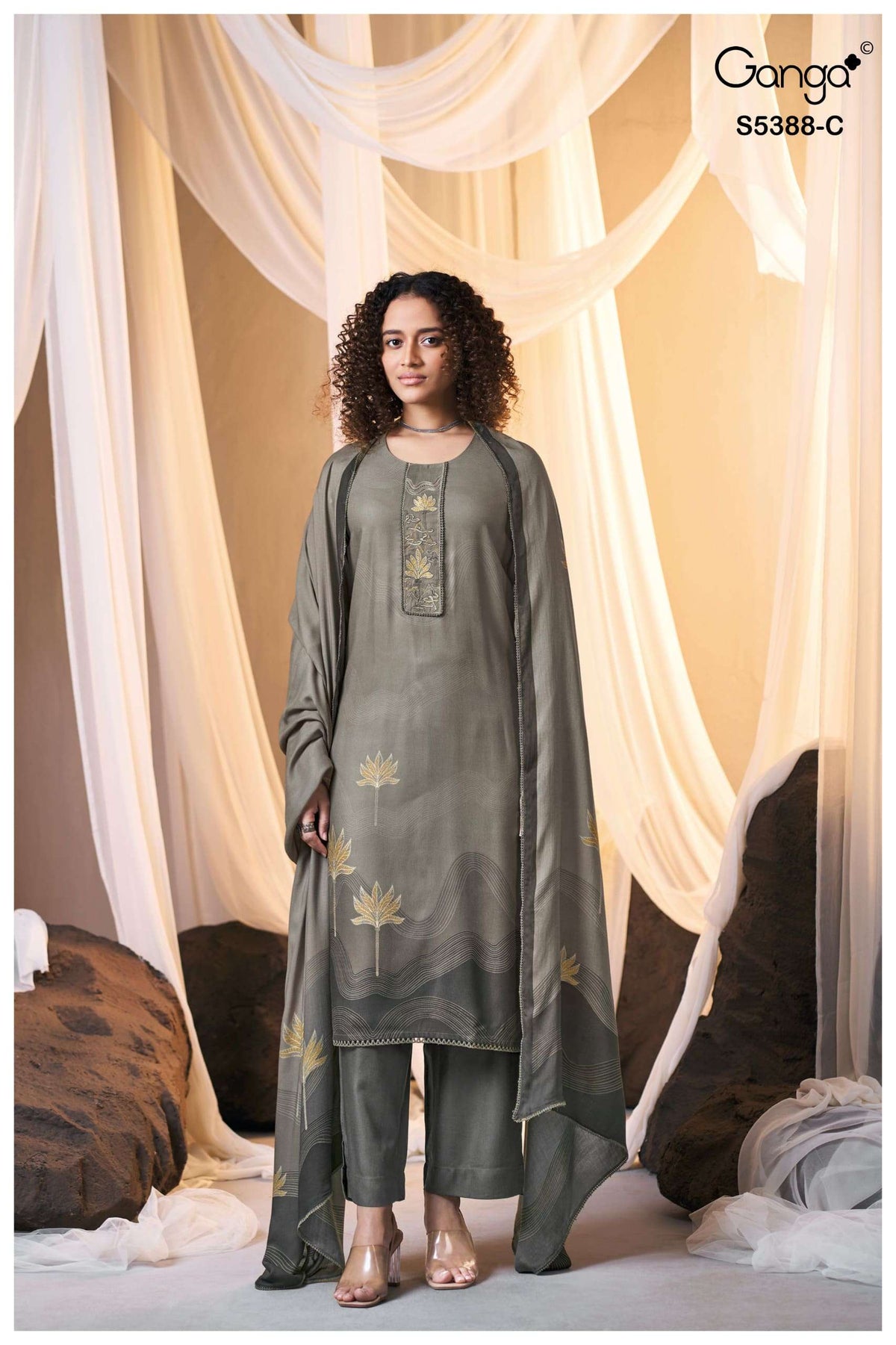 Ganga Fashion Cielsa 5388 Pure Wool Pashmina Dress Material