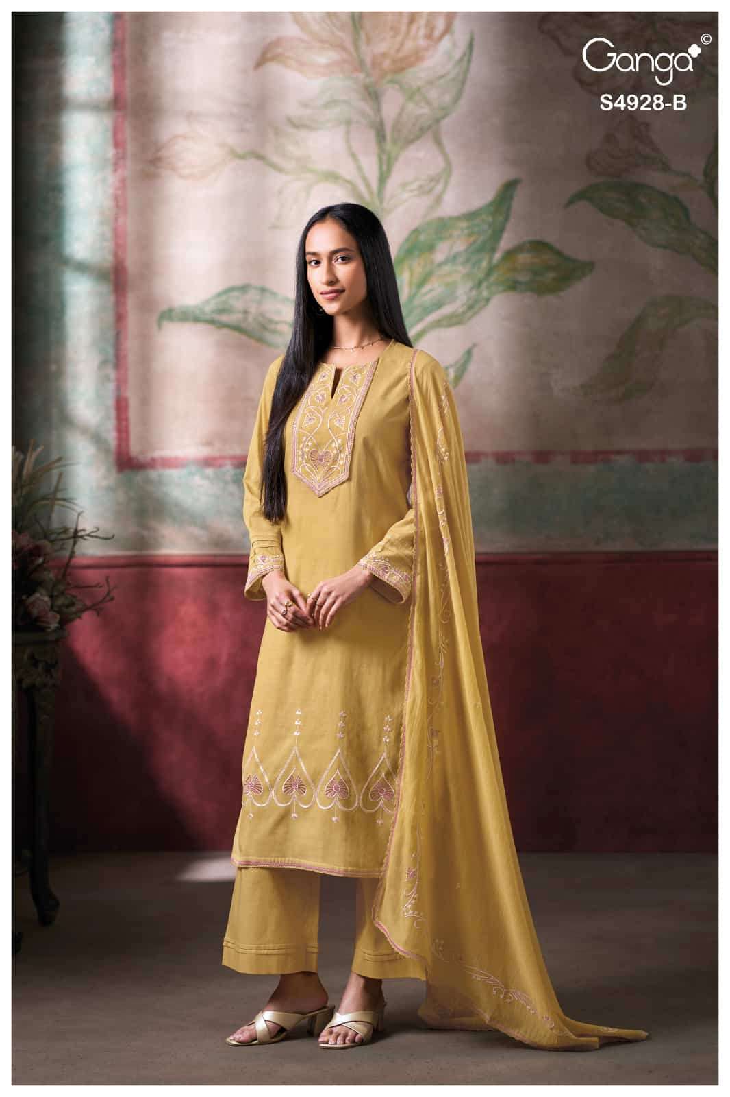 Ganga Fashion Ciraa 4928 Bemberg Mul Embroidered Dress Material - Amrah Wholesale