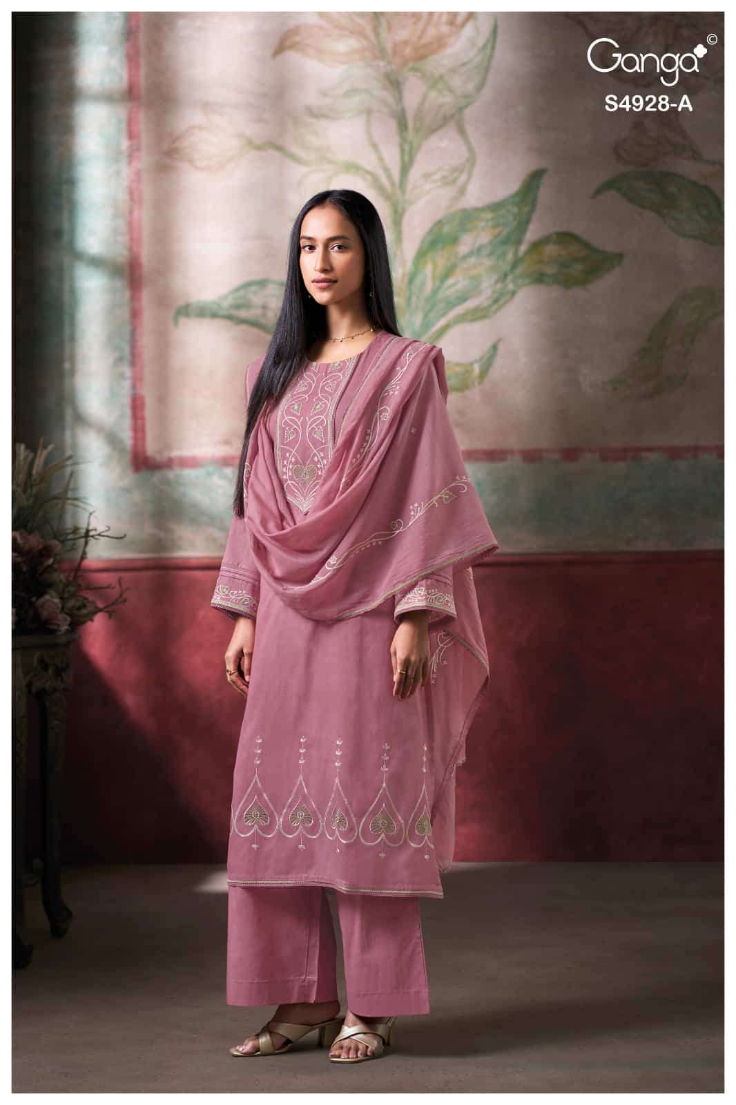 Ganga Fashion Ciraa 4928 Bemberg Mul Embroidered Dress Material - Amrah Wholesale