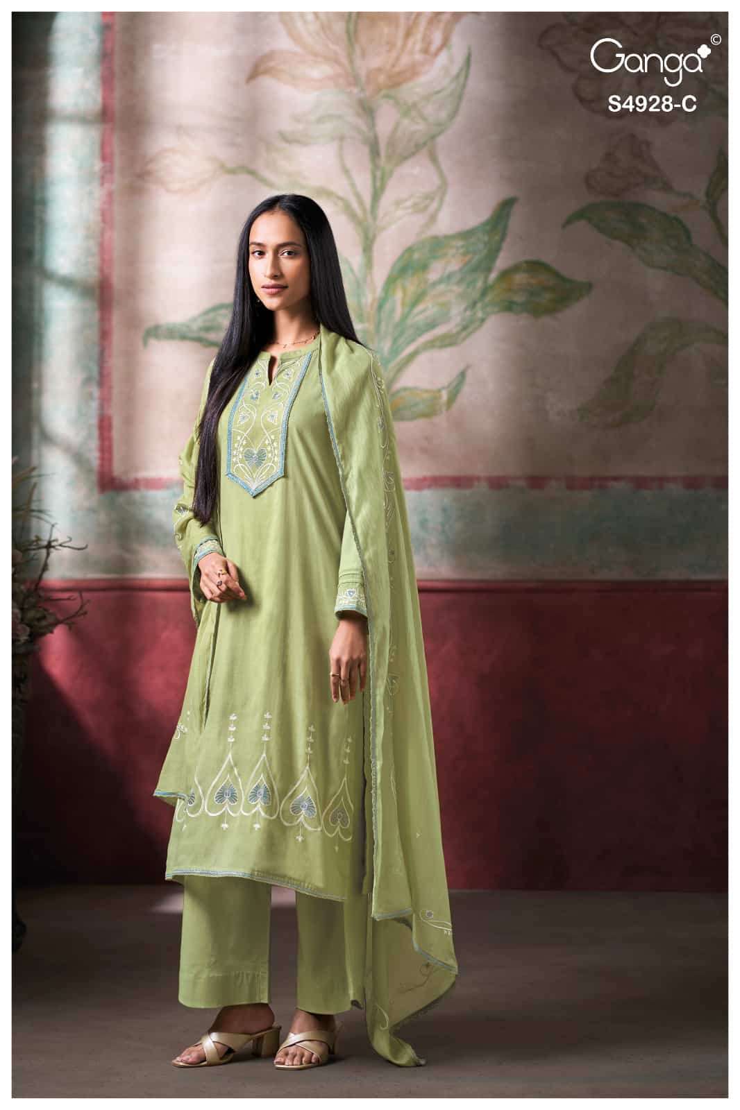 Ganga Fashion Ciraa 4928 Bemberg Mul Embroidered Dress Material - Amrah Wholesale