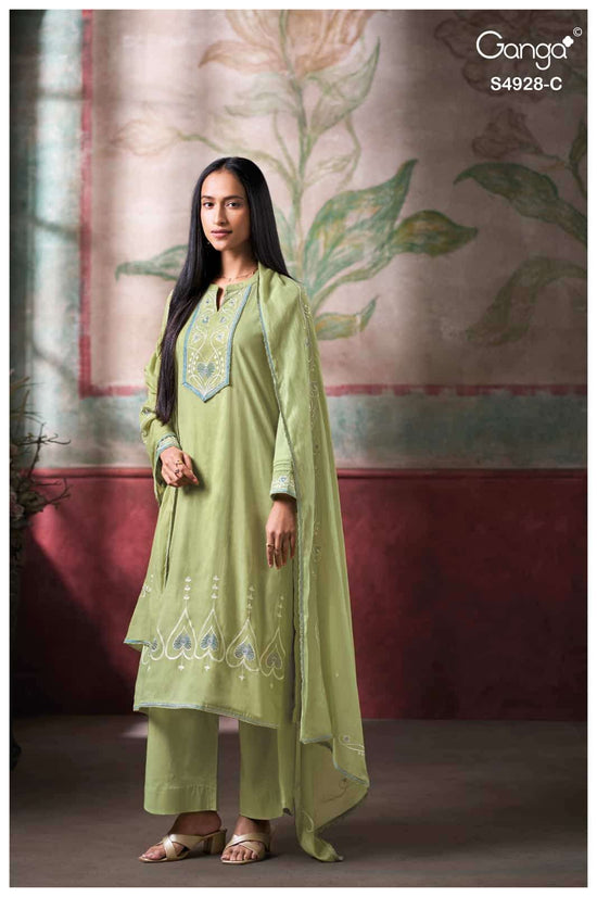 Ganga Fashion Ciraa 4928 Bemberg Mul Embroidered Dress Material - Amrah Wholesale