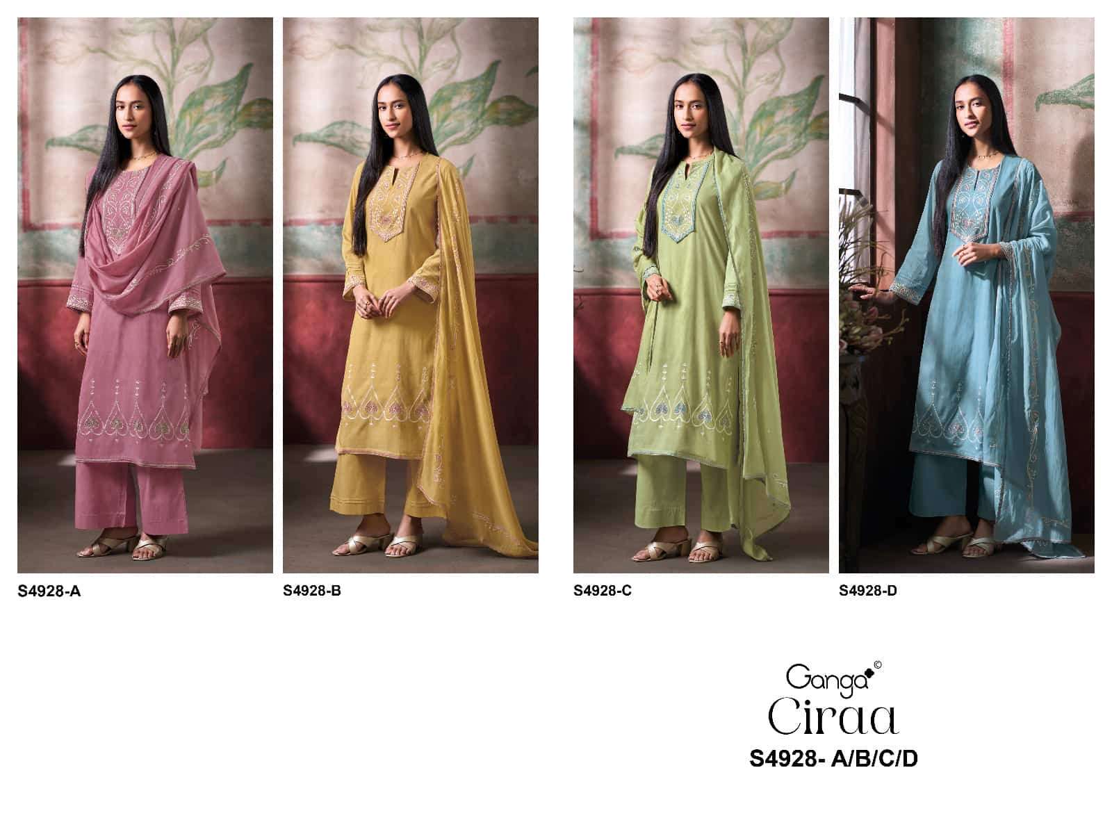 Ganga Fashion Ciraa 4928 Bemberg Mul Embroidered Dress Material - Amrah Wholesale