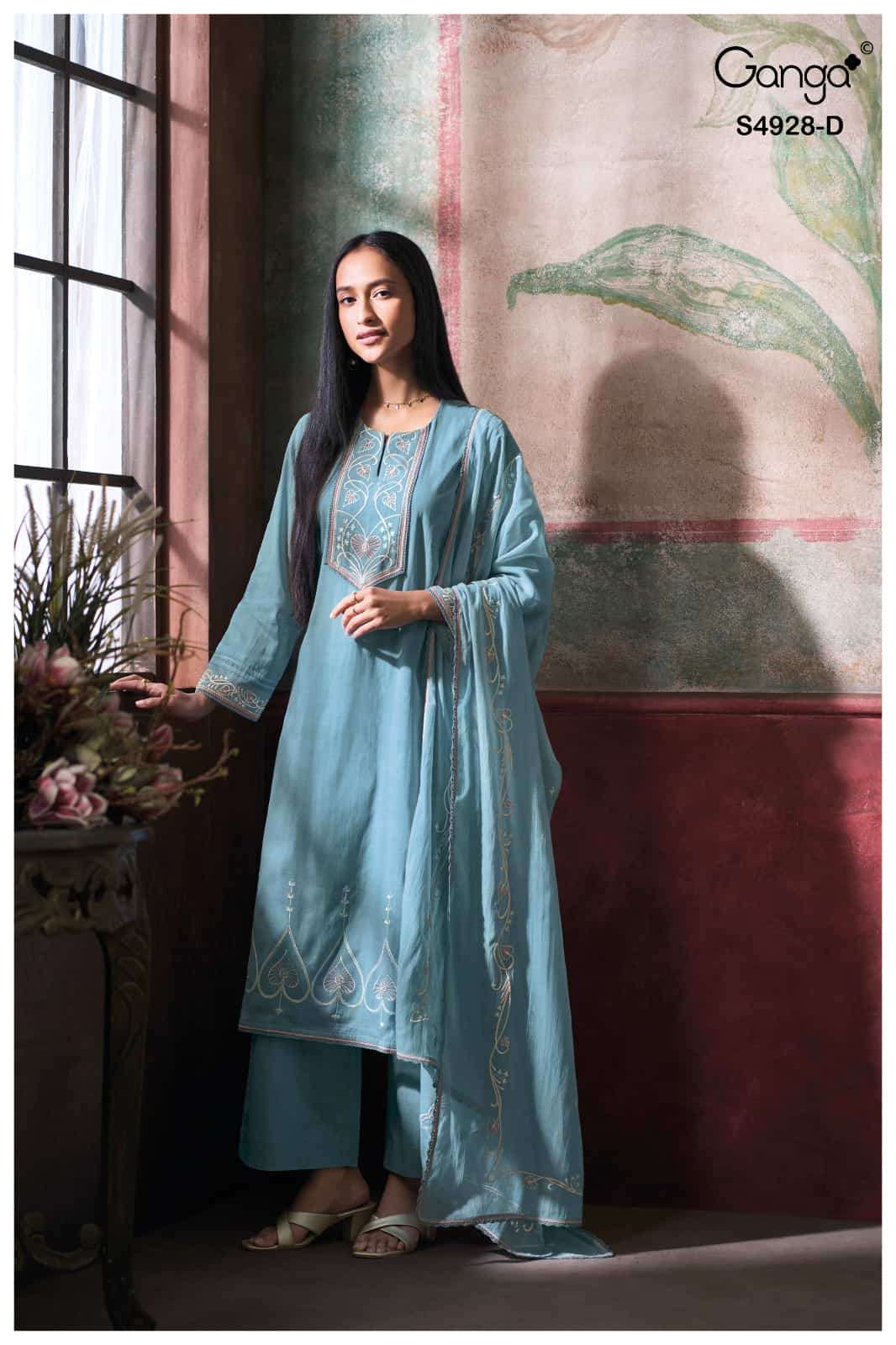 Ganga Fashion Ciraa 4928 Bemberg Mul Embroidered Dress Material - Amrah Wholesale