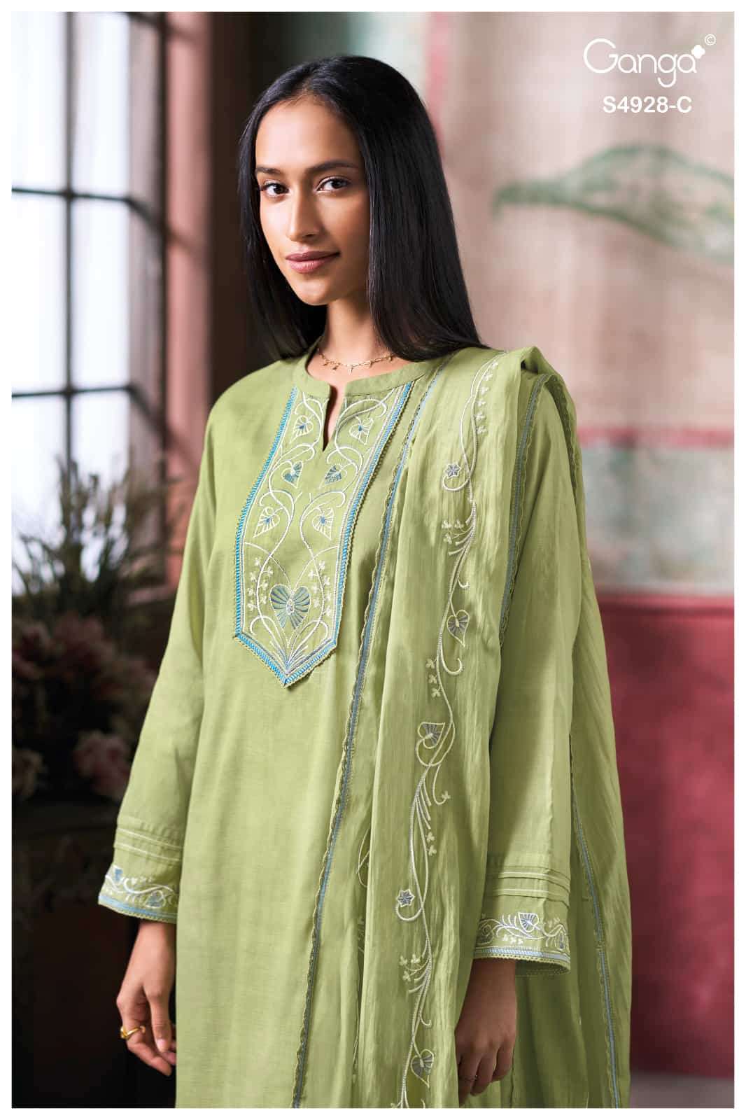 Ganga Fashion Ciraa 4928 Bemberg Mul Embroidered Dress Material - Amrah Wholesale