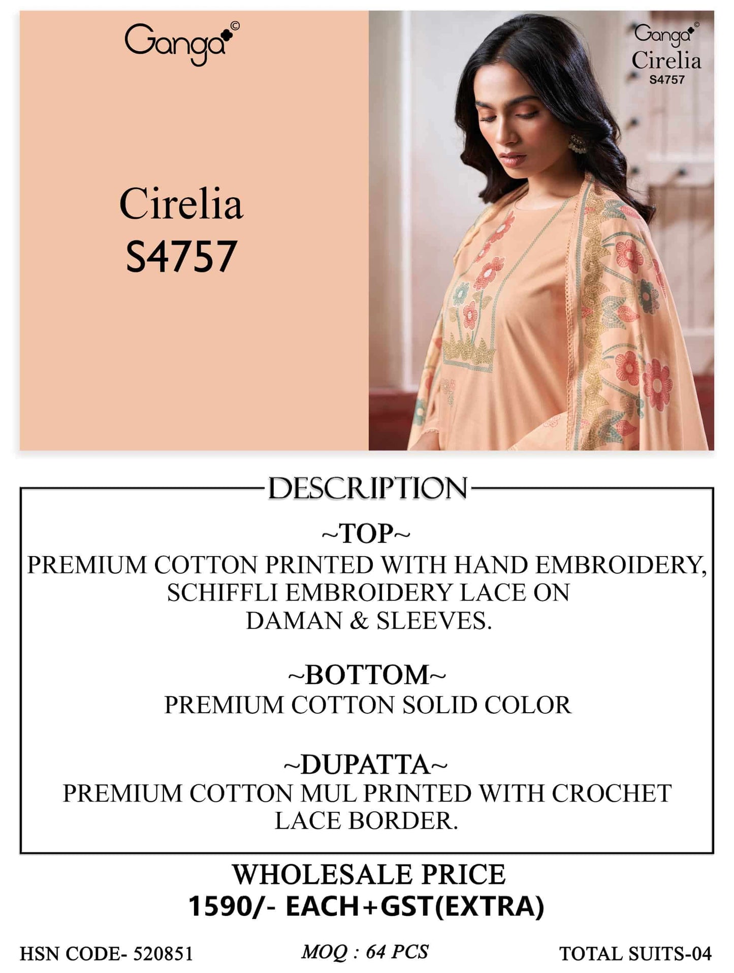 Ganga Fashion Cirelia 4757 Dress Material Wholesale Catalogue - Amrah Wholesale