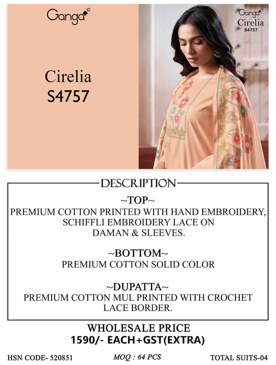 Ganga Fashion Cirelia 4757 Dress Material Wholesale Catalogue - Amrah Wholesale