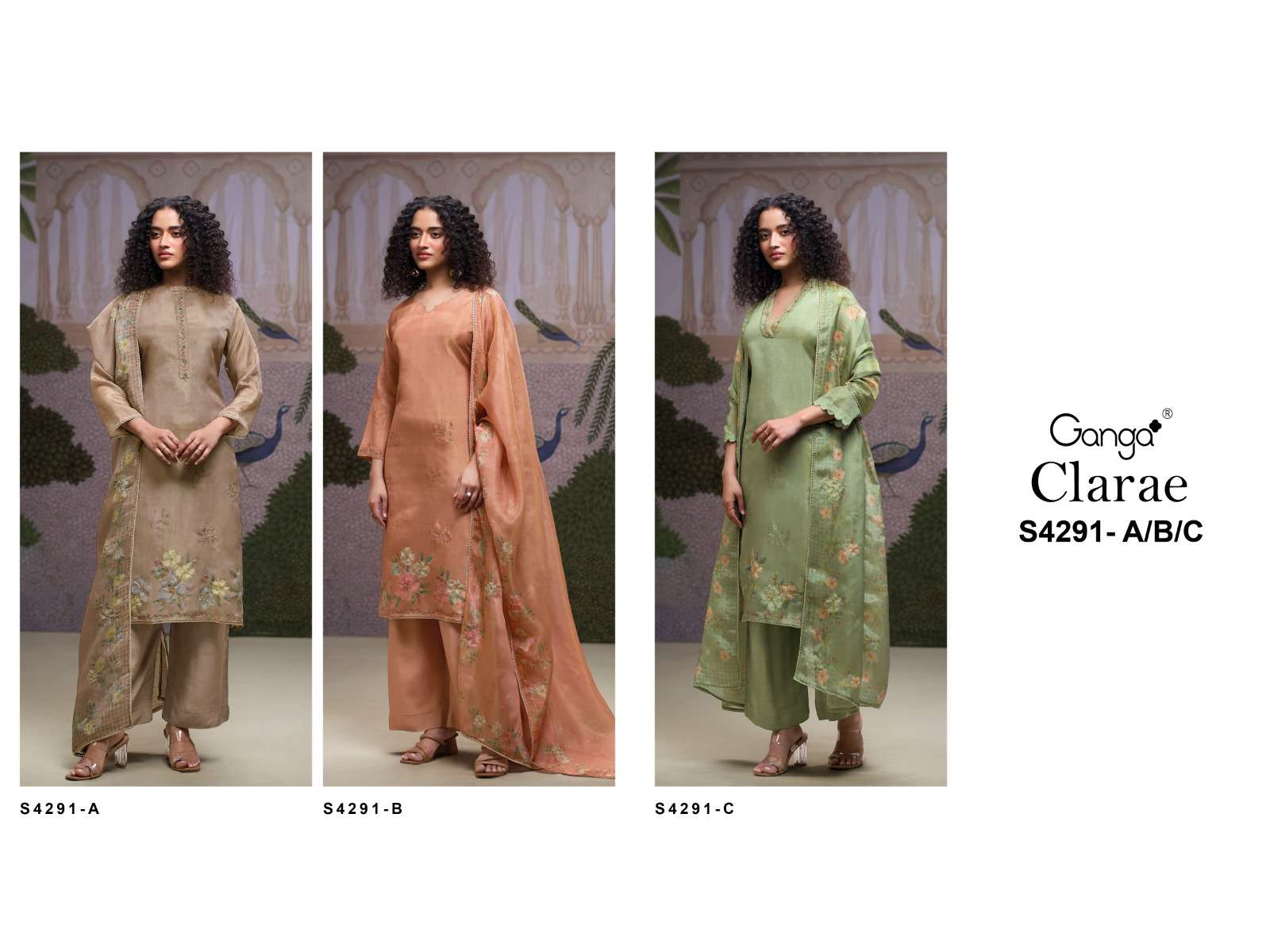 Ganga Fashion Clarae 4291 Pure Bemberg Silk Dress Material - Amrah Wholesale