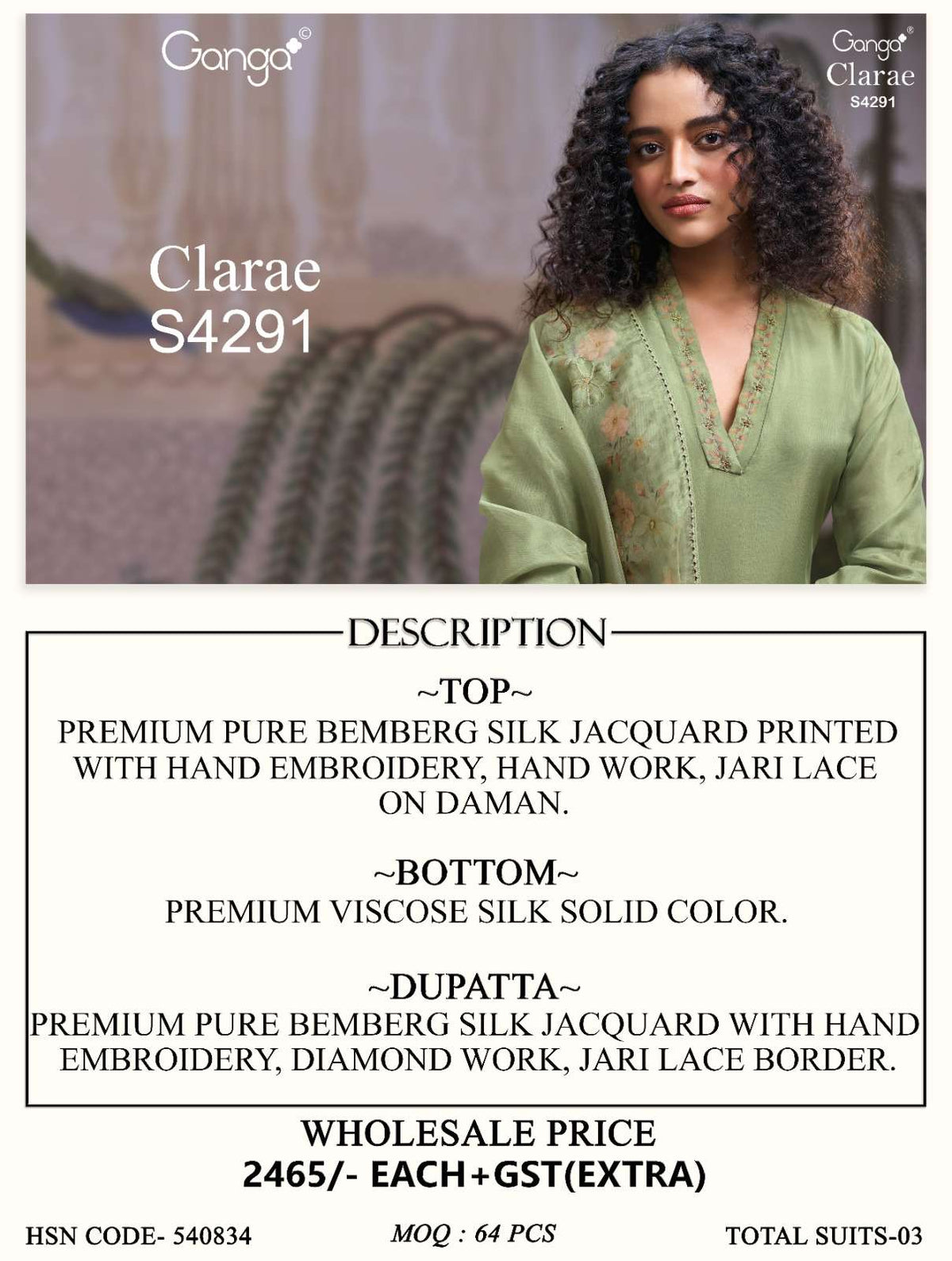 Ganga Fashion Clarae 4291 Pure Bemberg Silk Dress Material - Amrah Wholesale