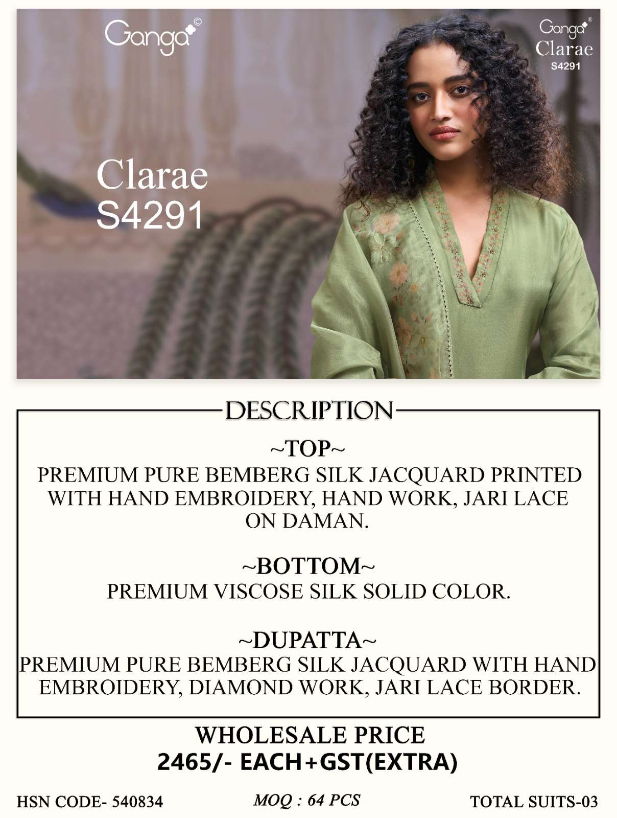 Ganga Fashion Clarae 4291 Pure Bemberg Silk Dress Material - Amrah Wholesale