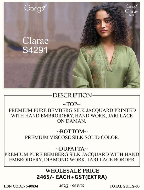 Ganga Fashion Clarae 4291 Pure Bemberg Silk Dress Material - Amrah Wholesale