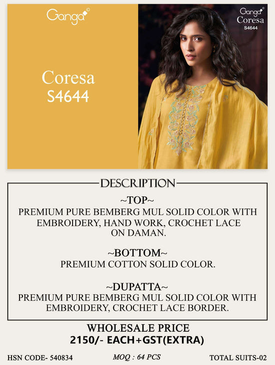 Ganga Fashion Coresa 4644 Dress Material Wholesale Catalogue - Amrah Wholesale