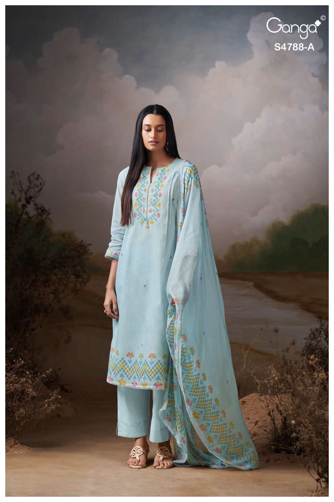 Ganga Fashion Cosima 4799 Premium Organdy Dress Material