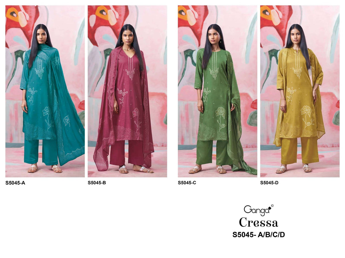 Ganga Fashion Cressa 5045 Premium Cotton Satin Dress Material - Amrah Wholesale