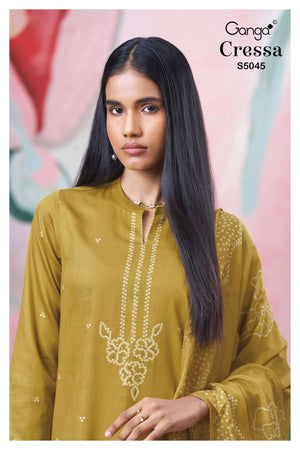 Ganga Fashion Cressa 5045 Premium Cotton Satin Dress Material - Amrah Wholesale