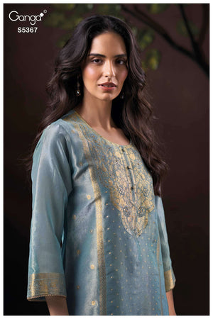 Ganga Fashion Cyndie Pure Kanjivaram Silk Jacquard Hand Embroidered Unstitched Dress Material