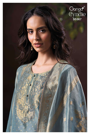Ganga Fashion Cyndie Pure Kanjivaram Silk Jacquard Hand Embroidered Unstitched Dress Material
