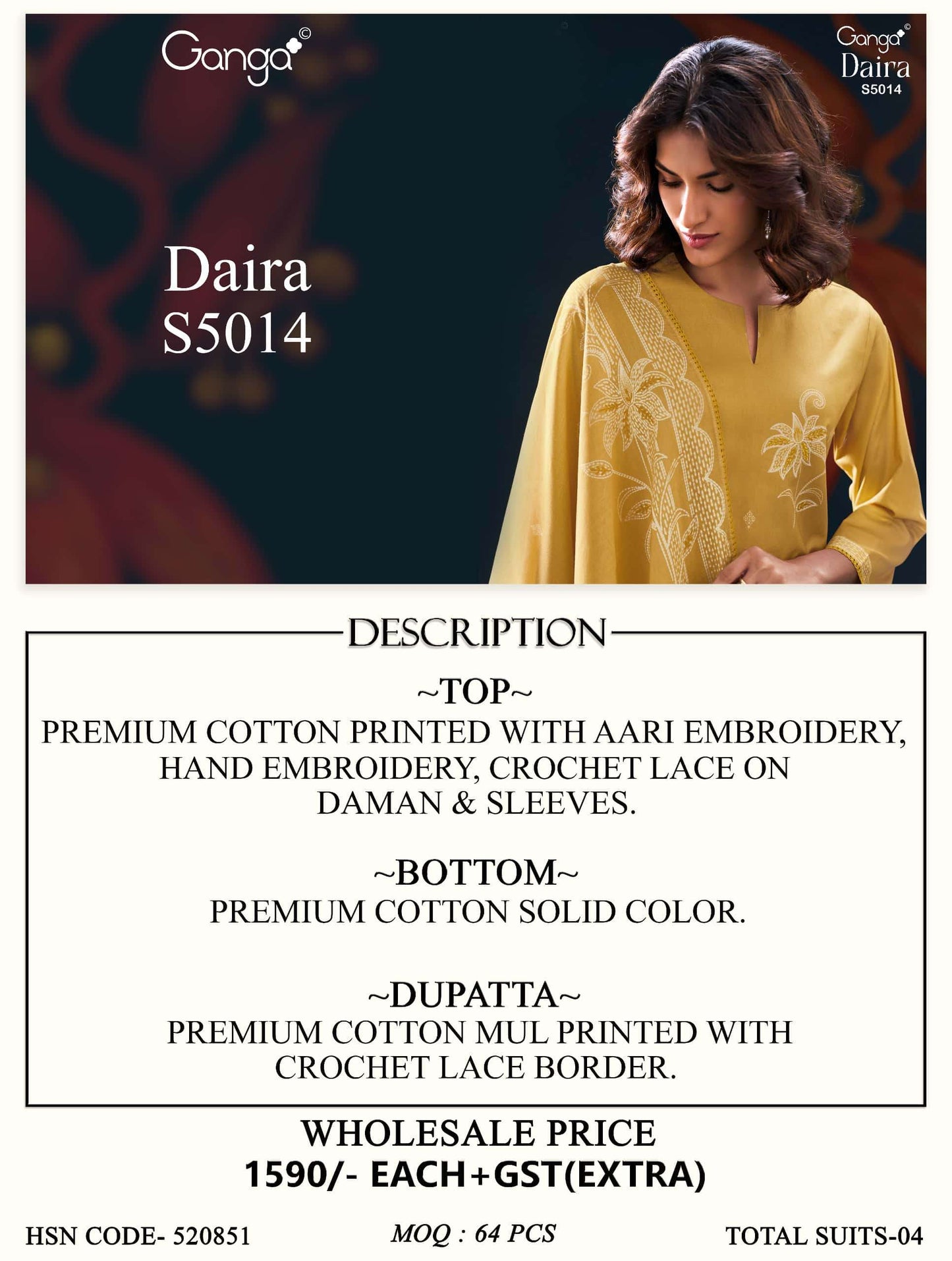 Ganga Fashion Daira 5014 Premium Cotton Dress Material