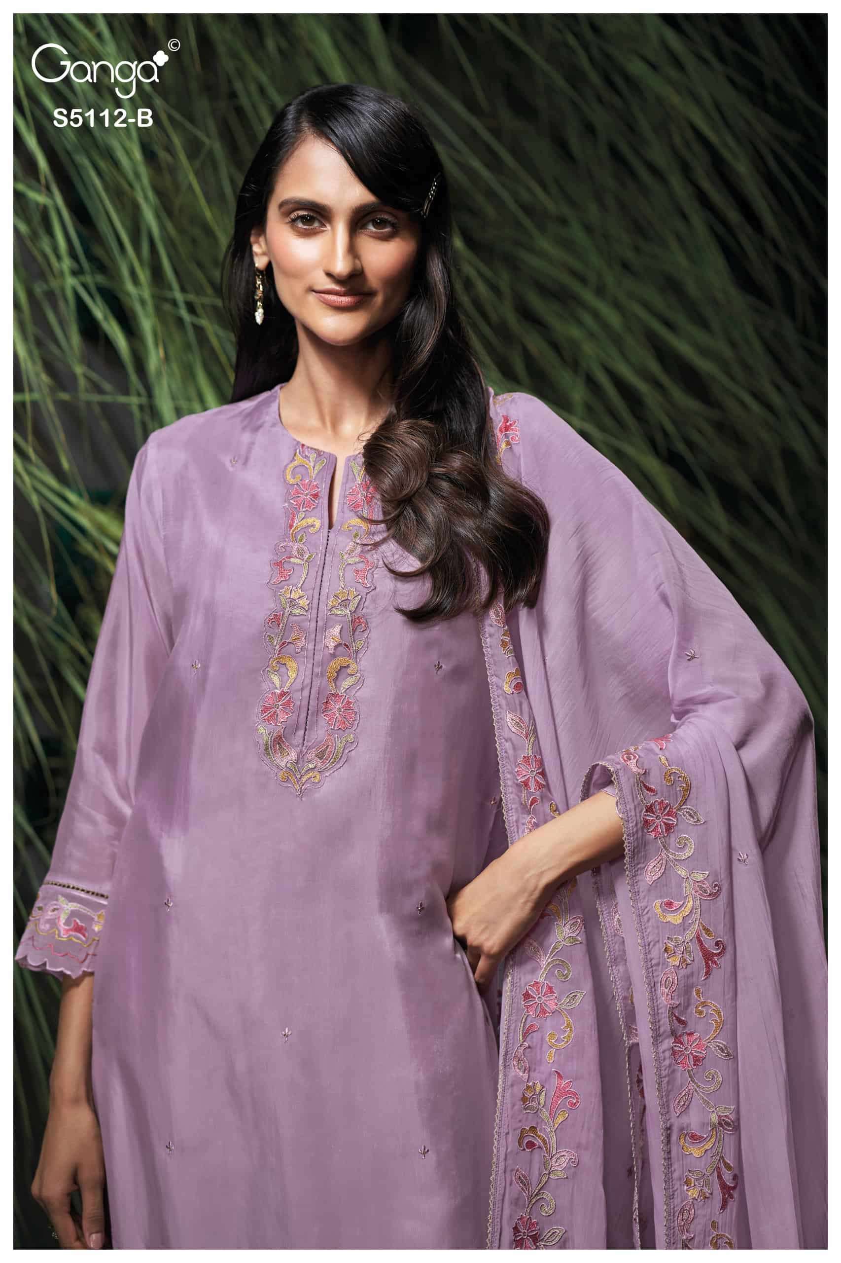 Ganga Fashion Dairah 5112 Premium Bemberg Embroidered Dress Material Wholesale