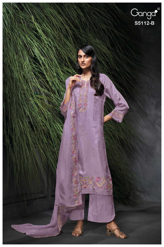 Ganga Fashion Dairah 5112 Premium Bemberg Embroidered Dress Material Wholesale