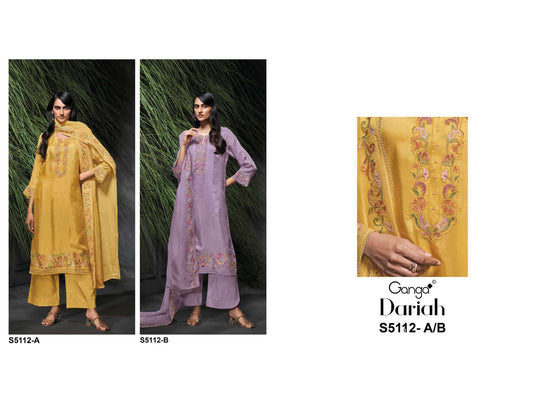Ganga Fashion Dairah 5112 Premium Bemberg Embroidered Dress Material Wholesale