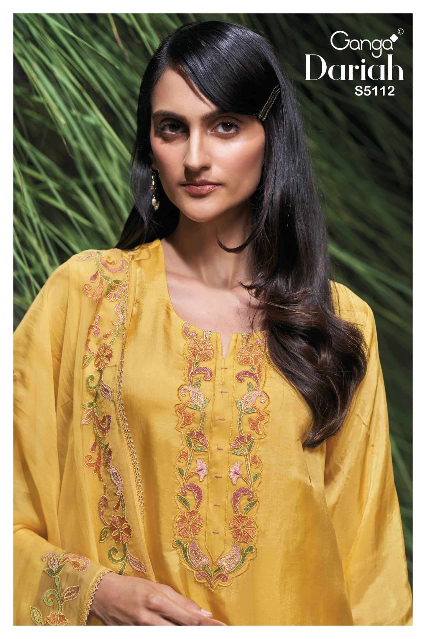 Ganga Fashion Dairah 5112 Premium Bemberg Embroidered Dress Material Wholesale