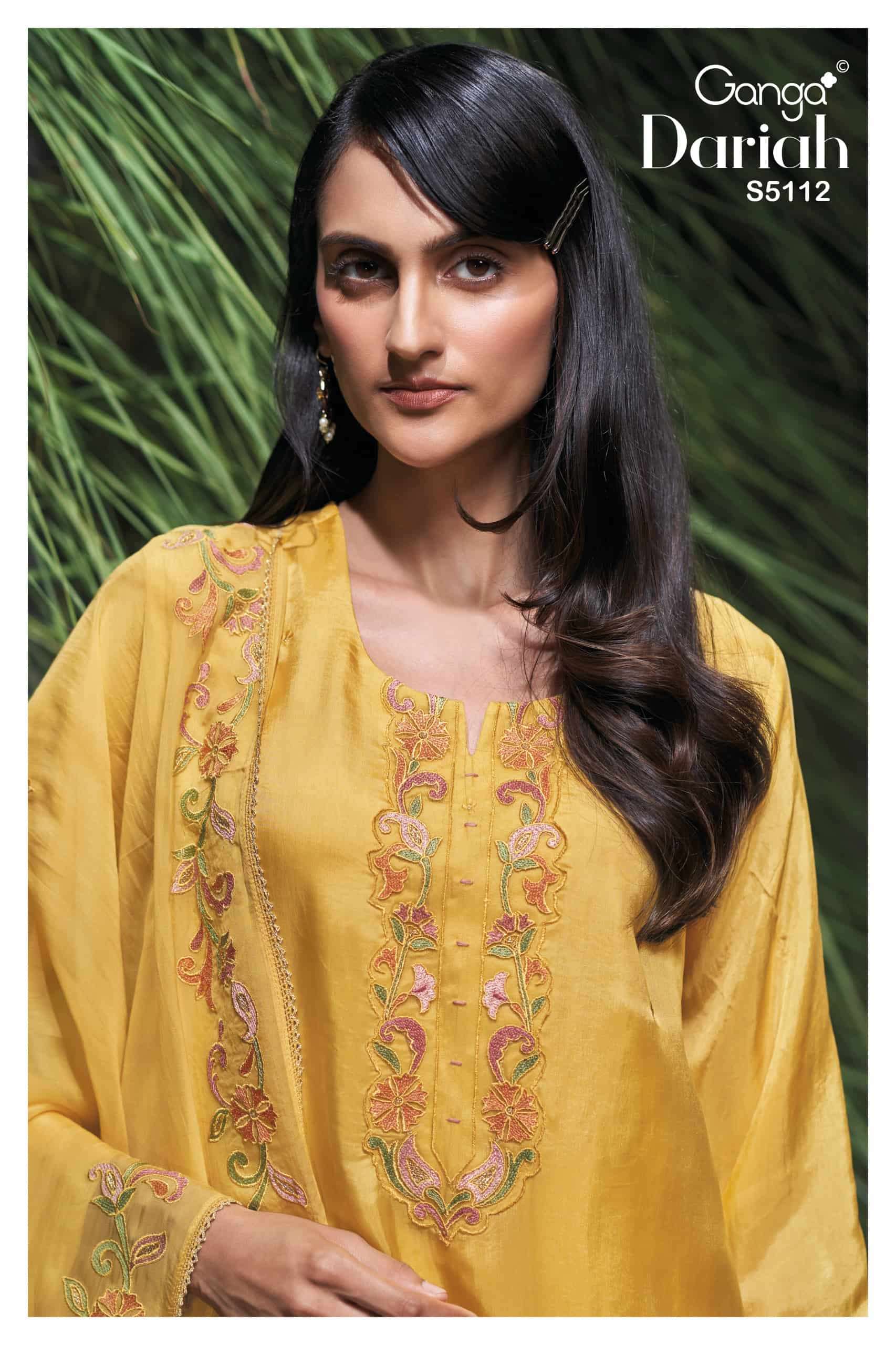 Ganga Fashion Dairah 5112 Premium Bemberg Embroidered Dress Material Wholesale