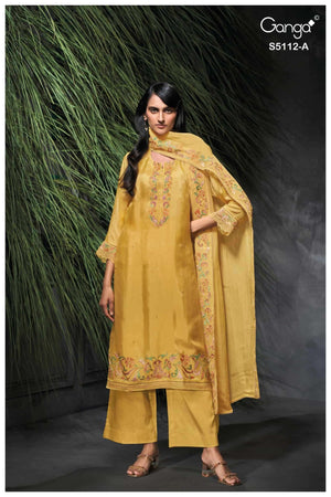 Ganga Fashion Dairah 5112 Premium Bemberg Embroidered Dress Material Wholesale - Amrah Wholesale
