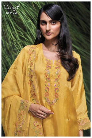 Ganga Fashion Dairah 5112 Premium Bemberg Embroidered Dress Material Wholesale - Amrah Wholesale