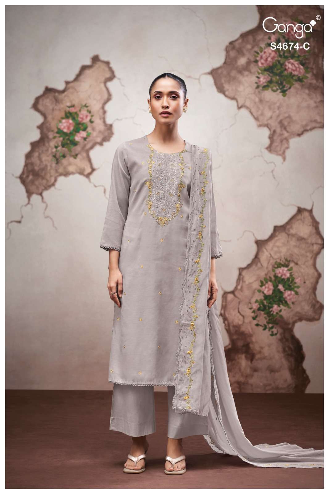 Ganga Fashion Dairel 4674 Bemberg Mul Dress Material Wholesale - Amrah Wholesale