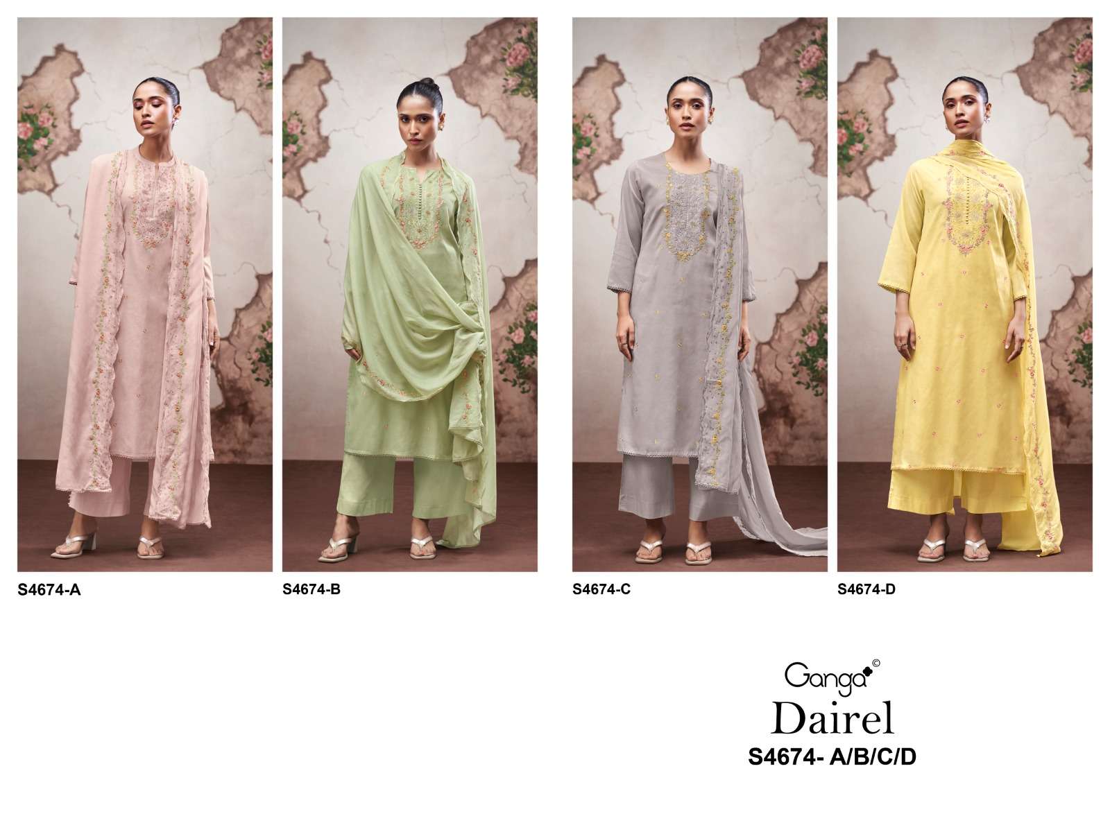 Ganga Fashion Dairel 4674 Bemberg Mul Dress Material Wholesale - Amrah Wholesale