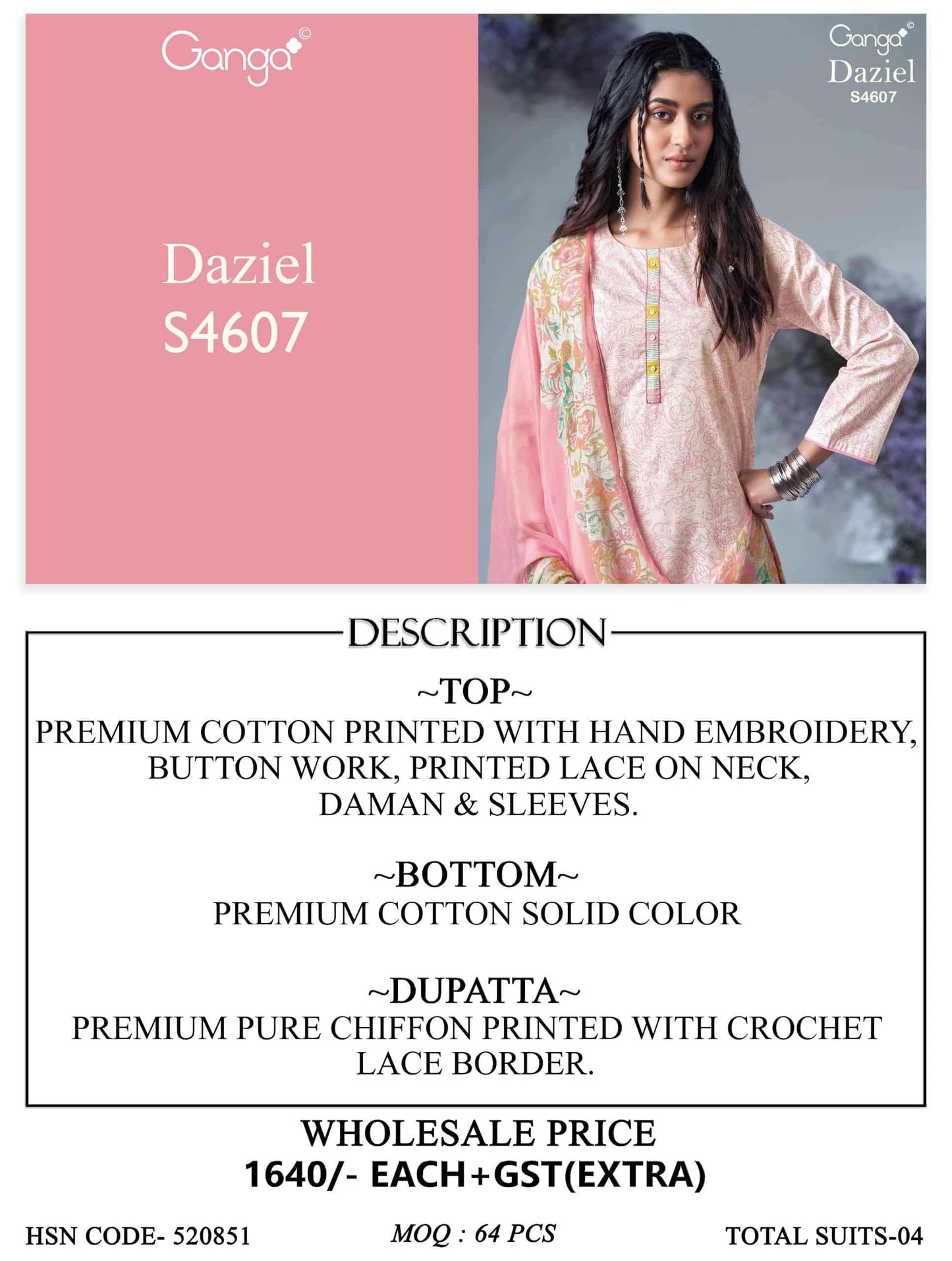 Ganga Fashion Daizel 4607 Dress Material Wholesale Catalogue