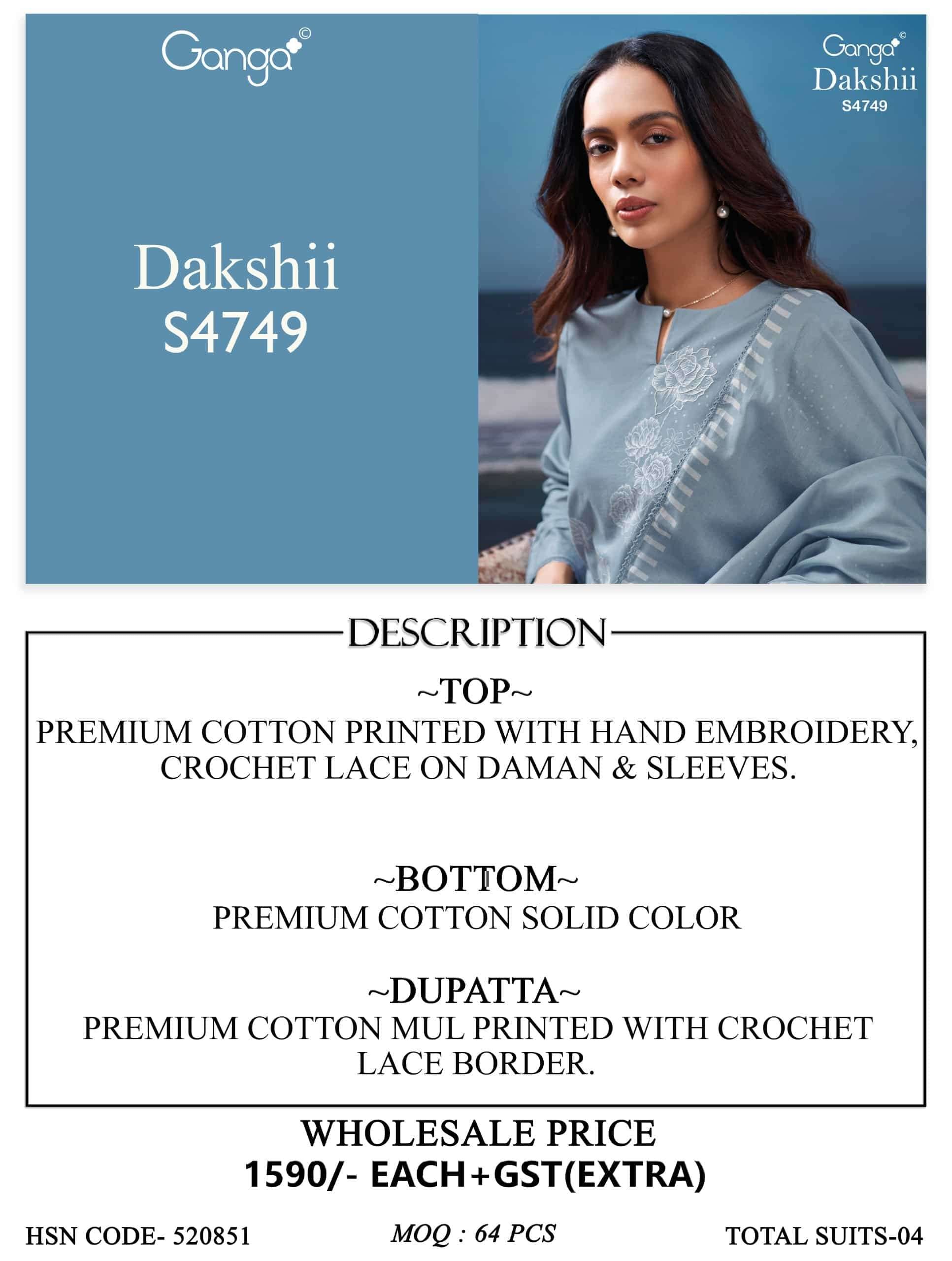 Ganga Fashion Dakshii 4749 Cotton Dress Material - Amrah Wholesale