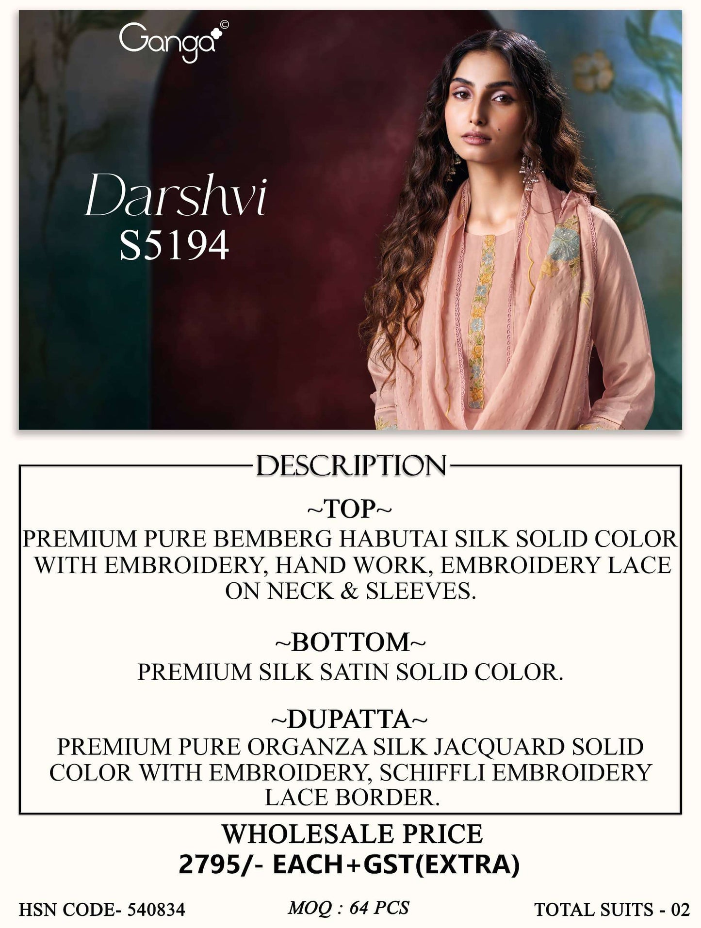 Ganga Fashion Darshvi 5194 Premium Bemberg Silk Dress Material