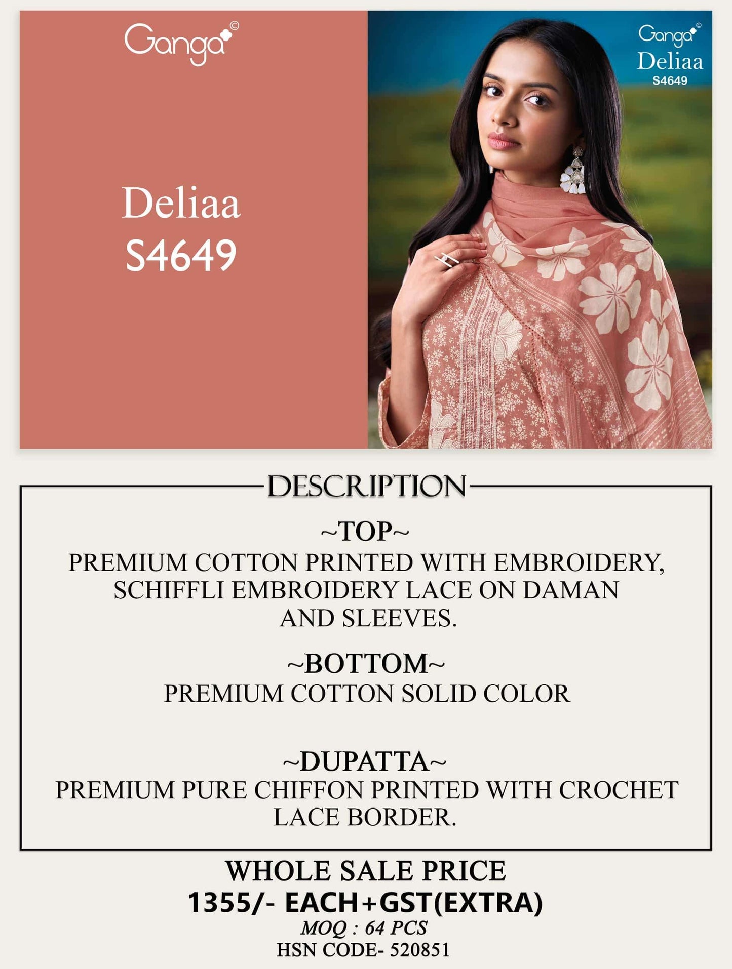Ganga Fashion Deliaa 4649 Cotton Printed Dress Material Wholesale - Amrah Wholesale